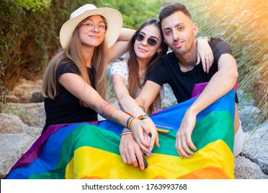 Group Of Boys And Young Girls At Gay Pride Party