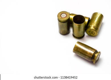 Group Of Bullet Shells Isolate On White Background.