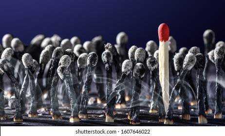 Group Of Burnt Matchsticks With One Survivor - Employee Hiring / Leadership Concept - Shutterstock ID 1607646022