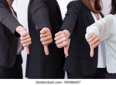 Group Of Business Man Show Dislike Or Unlike Thumbs Down Hand 