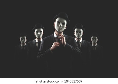 Group Of Business Men With White Masks