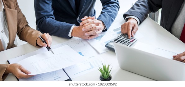 Group of Business partner professional team working together meeting are discussing and analyzing with new strategy marketing project investment to growth up profit into company. - Shutterstock ID 1823803592