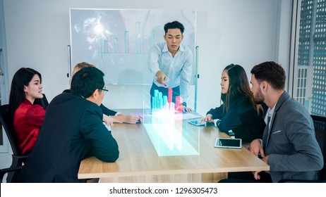 Group of business partners meeting present with modern buildings hologram. Real estate business and building technology concepts. - Powered by Shutterstock