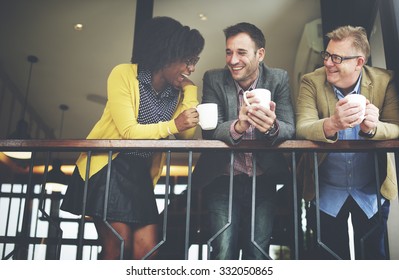 Group Business People Chatting Balcony Concept
