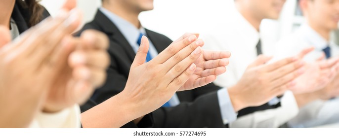 Group Of Business People Clapping Their Hands At The Meeting, Panoramic Banner