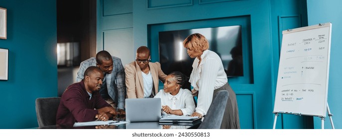 Group of business people communicating and collaborating. A woman actively participating, sharing ideas with the group. Strong teamwork and collective effort towards a common goal. - Powered by Shutterstock