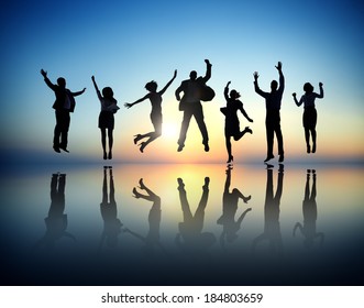 Group of Business People Jumping and Celebrating
