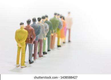 Group Of Business People In Line Isolate White Background. Back View Closeup.