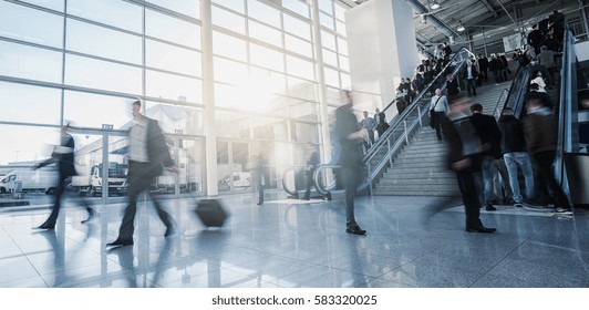 Group Of Business People In The Lobby Of A Trade Fair