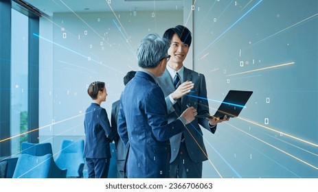 Group of business people meeting and digital transformation. Agile development. binary code. - Shutterstock ID 2366706063