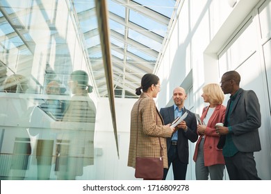 Group Of Business People Meeting Each Other At Office Building They Standing And Talking