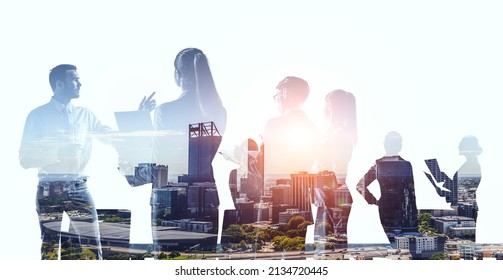 Group of business people outlines with lit background - Shutterstock ID 2134720445