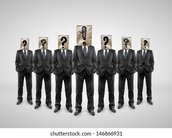 group business people and package head and drawing question mark