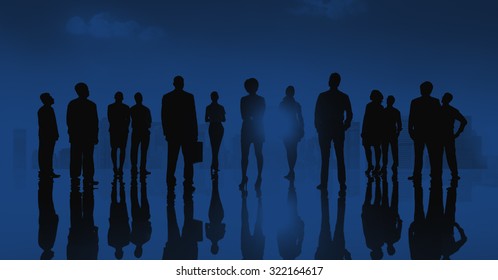 Group Business People Silhoutte Looking Up Vision Concept