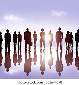 Group Business People Silhoutte Looking Up Vision Concept