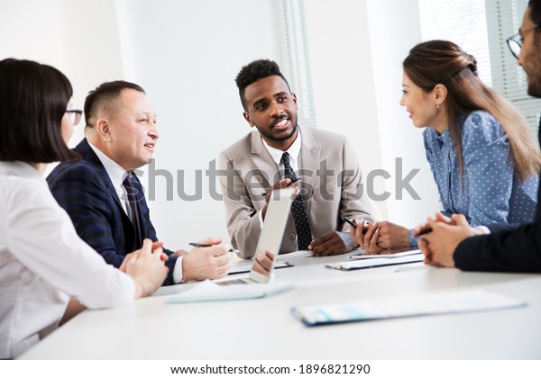 Group Business People Sitting Around Office Stock Photo 1896821290 