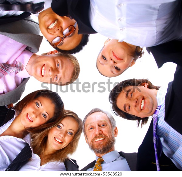 Group Business People Standing Huddle Smiling Stock Photo 53568520 ...