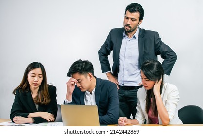 Group of business people is upset and getting stress about their unsuccessful project while their boss complaining. Working and Failure Concept - Shutterstock ID 2142442869