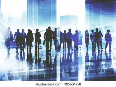 Group Business People Walking Forward Cityscape Concept