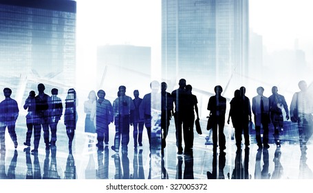 Group Business People Walking Forward Cityscape Concept