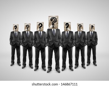 group businessman and package head and drawing question mark