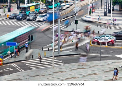 Group Of Busy People Crossing The Street ,Shenzhen City, Guangdong Province,China.