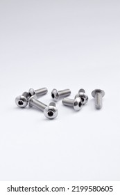 Group Of Button Hex Head Screw Stainless Steel Against White Background