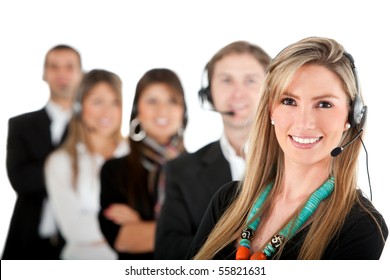 Group Of Call Center Workers - Isolated Over A White Background