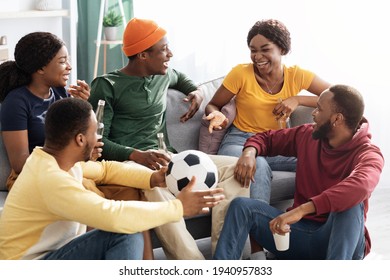 Group Of Cheerful Black Friends Getting Together To Watch Game