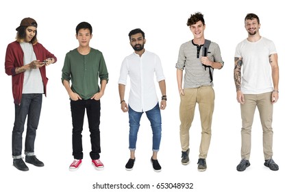 Group Cheerful Men Standing Row Stock Photo 653048932 | Shutterstock