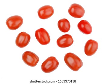 Group Of Cherry Tomatoes Isolated On White Background. Top View.