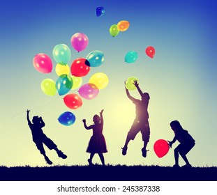 Group Of Children Freedom Happiness Imagination Innocence Concept