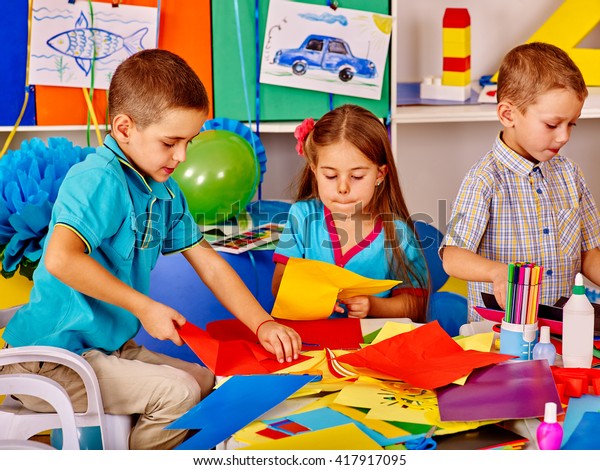 Group Children Holding Colored Paper On Stock Photo 417917095 ...