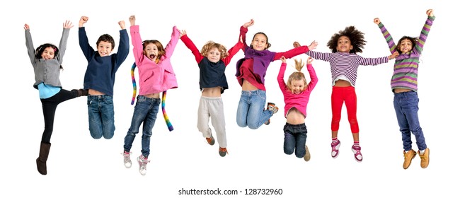 Group Of Children Jumping Isolated In White