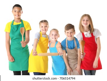 Group Of Children On White Background. Concept Of Cooking Classes