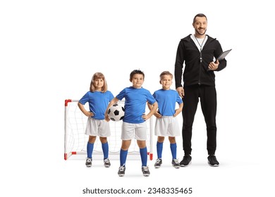 Group of children posing with a football coach isolated on white background



 - Powered by Shutterstock