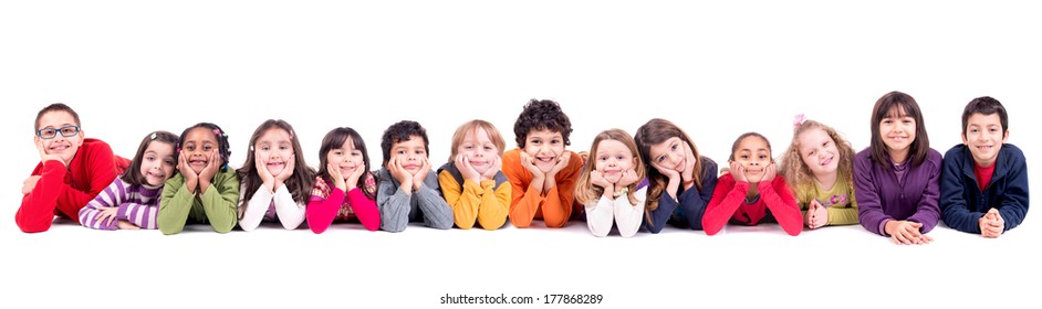 Group Of Children Posing Isolated In White
