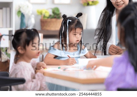 A group children of students doing learning activities in the classroom