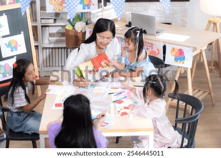 A group children of students doing learning activities in the classroom