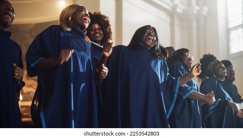 Group Of Christian Gospel Singers Praising Lord Jesus Christ. Song Spreads Blessing, Harmony in Joy and Faith. Church is Filled with Spiritual Message Uplifting Hearts. Music Brings Peace, Hope, Love - Shutterstock ID 2253542803
