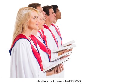group church choir singing from hymnal