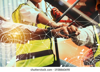 Group of civil engineering workers collaborates with fist and field coordination in organization and teamwork : Building a network of people in a successful teamwork concept - Shutterstock ID 1938860698