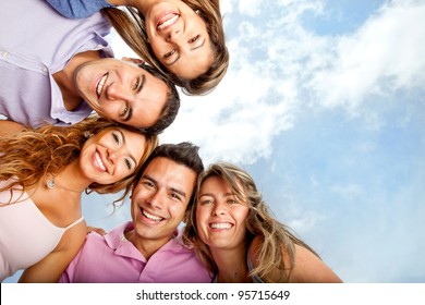 Group of close friends smiling looking very happy