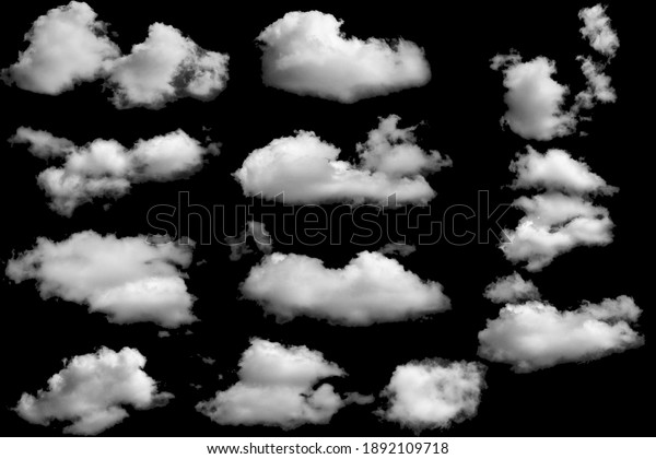 Group of clouds white  for design on a\
isolated elements black\
background.