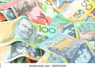 Group Of Colorful Australian Money Banknote Dollar (AUD) Pile, Can Use For Background