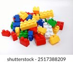 A group of colorful lego brick blocks isolated on the white background