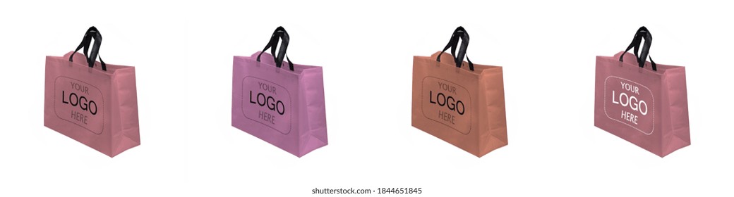 Group Of Colorful Shopping Bags. Shopping Bags Mock Up. Copy Space For Text And Logo. Your Logo Here