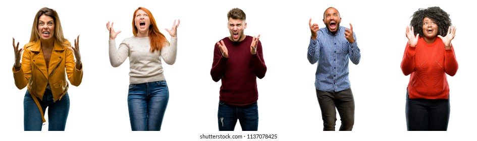 Group of cool people, woman and man terrified and nervous expressing anxiety and panic gesture, overwhelmed - Shutterstock ID 1137078425