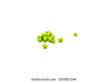 Group of crappie bites bait in chartreuse color isolated on white background. Artificial fishing bait fit on crappie hooks.