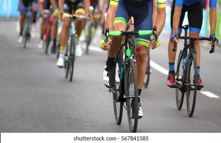 Group Of Cyclists During The Final Sprint To Win The Stage Of The Cycling Race